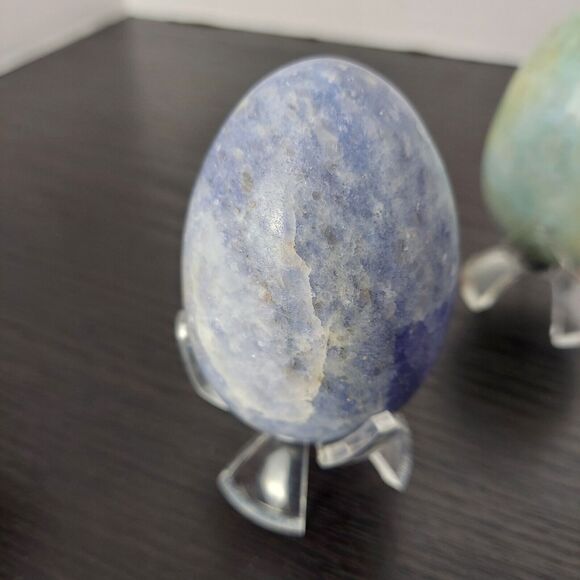 Onyx Marble Egg Polished Stone Set of 3 With Stands Marbled Alabaster Speckled - Picture 14 of 16